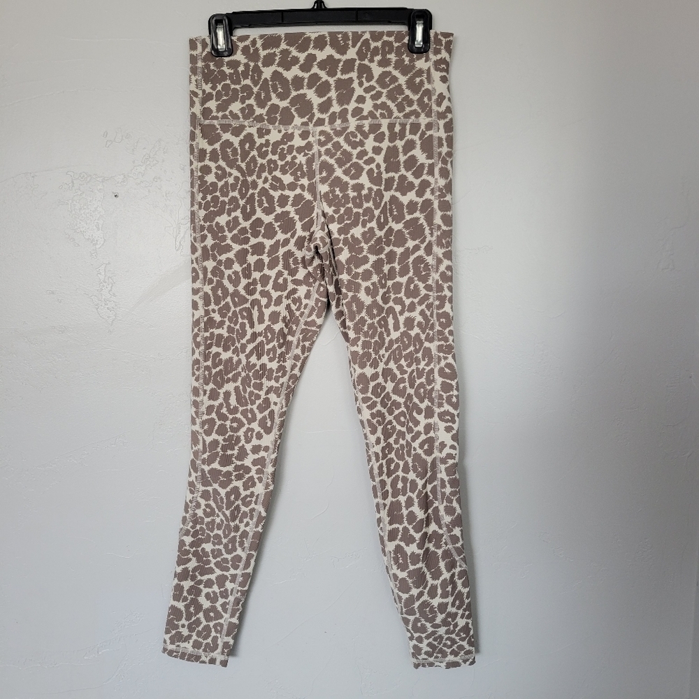 Glyder Women's Large Beige Tan Taupe Leopard Print Workout Leggings Active Gym